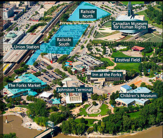 Aerial view of The Forks