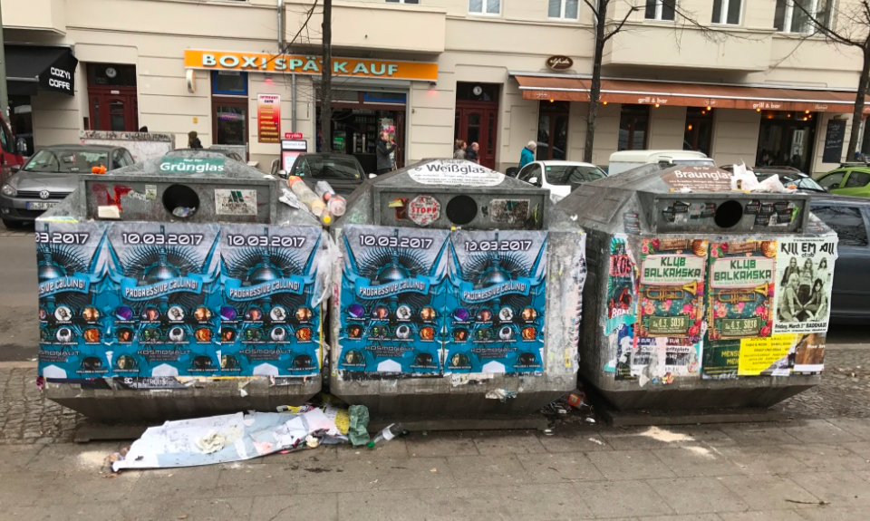 Recycling bins like these are common in Kreuzberg.