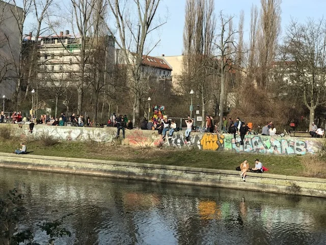 No need for special seating along the water in Berlin, just sit anywhere. The river edge is not well groomed.