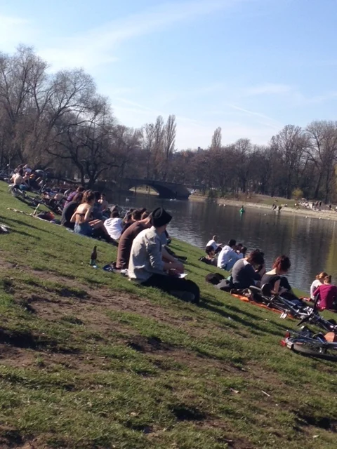 Yes, grab a beer and just sit anywhere, no need for a fancy Riverwalk with imported rocks to sit along the river. The river bank is half grass, half dirt, from over use.