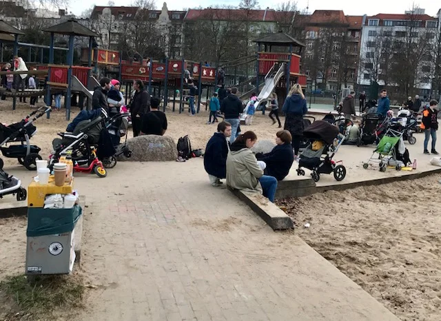 Community playgrounds are packed. No need for fancy equipment, bike racks, special seating...just come and play.