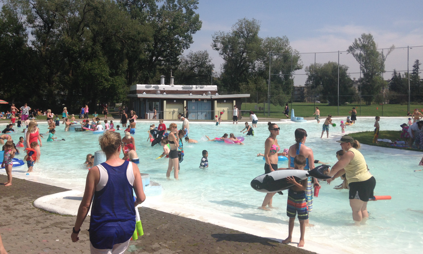 The wading pool is very popular on Sundays.