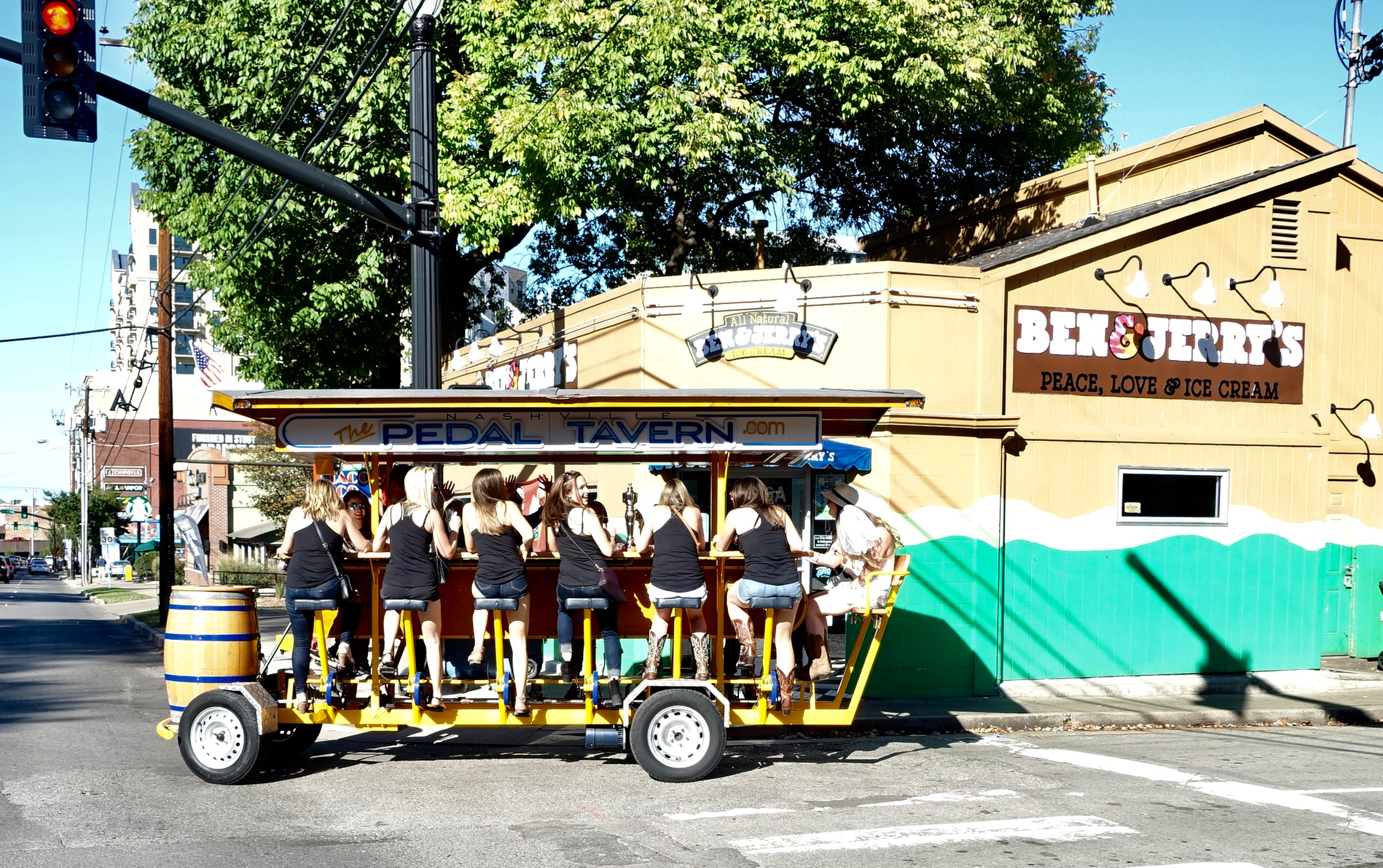 You can hear them before you see them. These party bikes are popular with the dozens of bachelorette parties that invade downtown Nashville every weekend. 