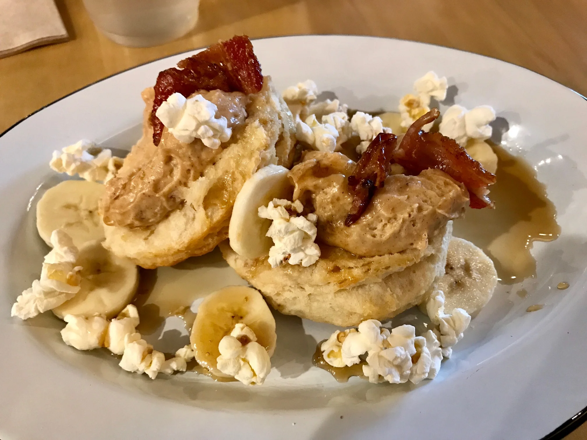 I couldn't resist Holler & Dash's biscuit with peanut butter mousse, bacon, popcorn, bananas and maple syrup. 