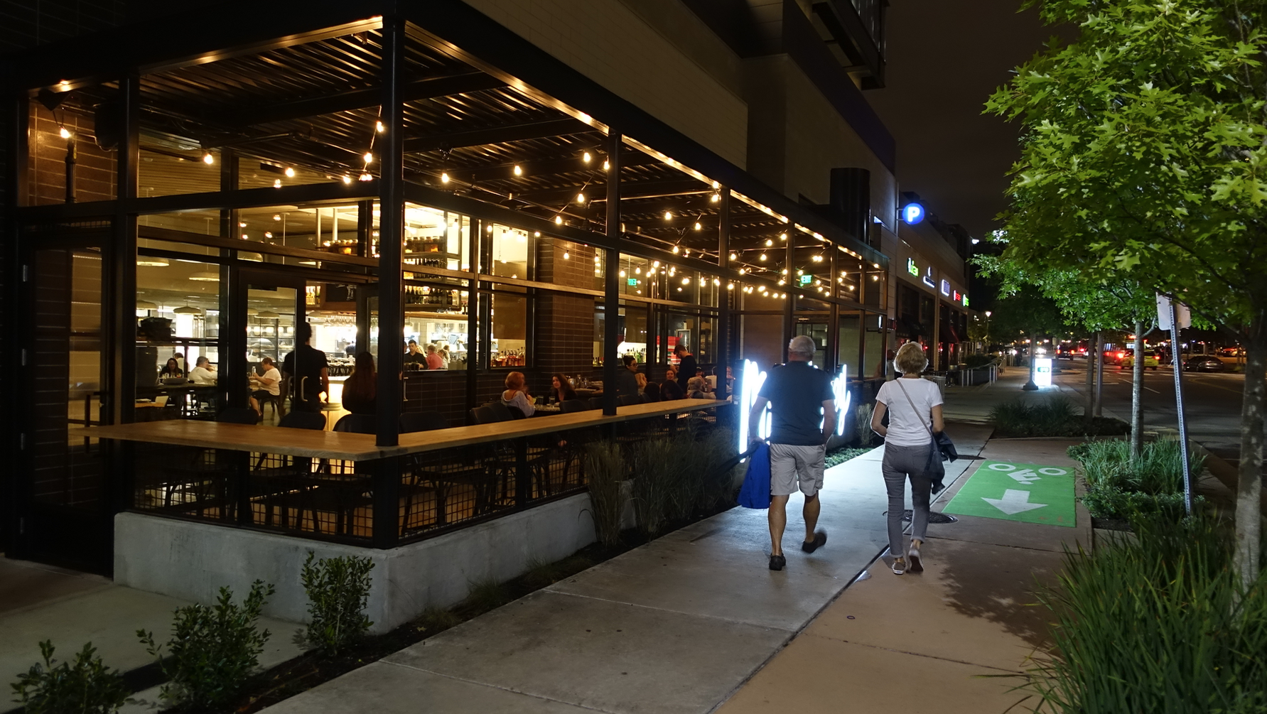 Nashville's Gulch District has several street patios creating an attractive pedestrian experience. 