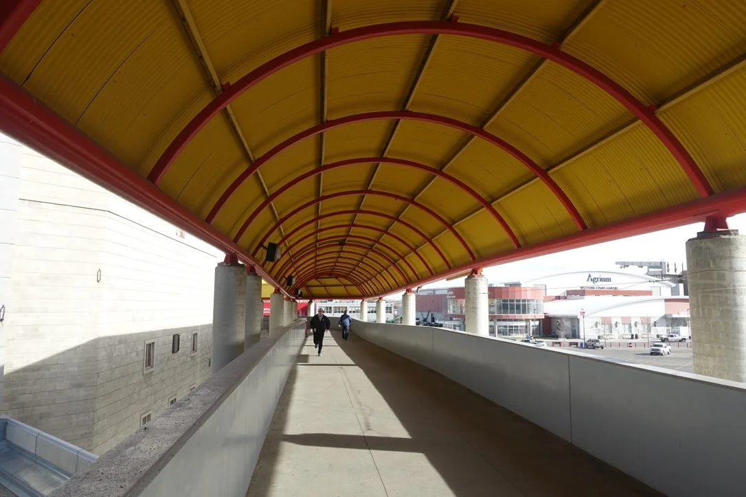 Stampede/Saddledome pedestrian bridge/corridor.
