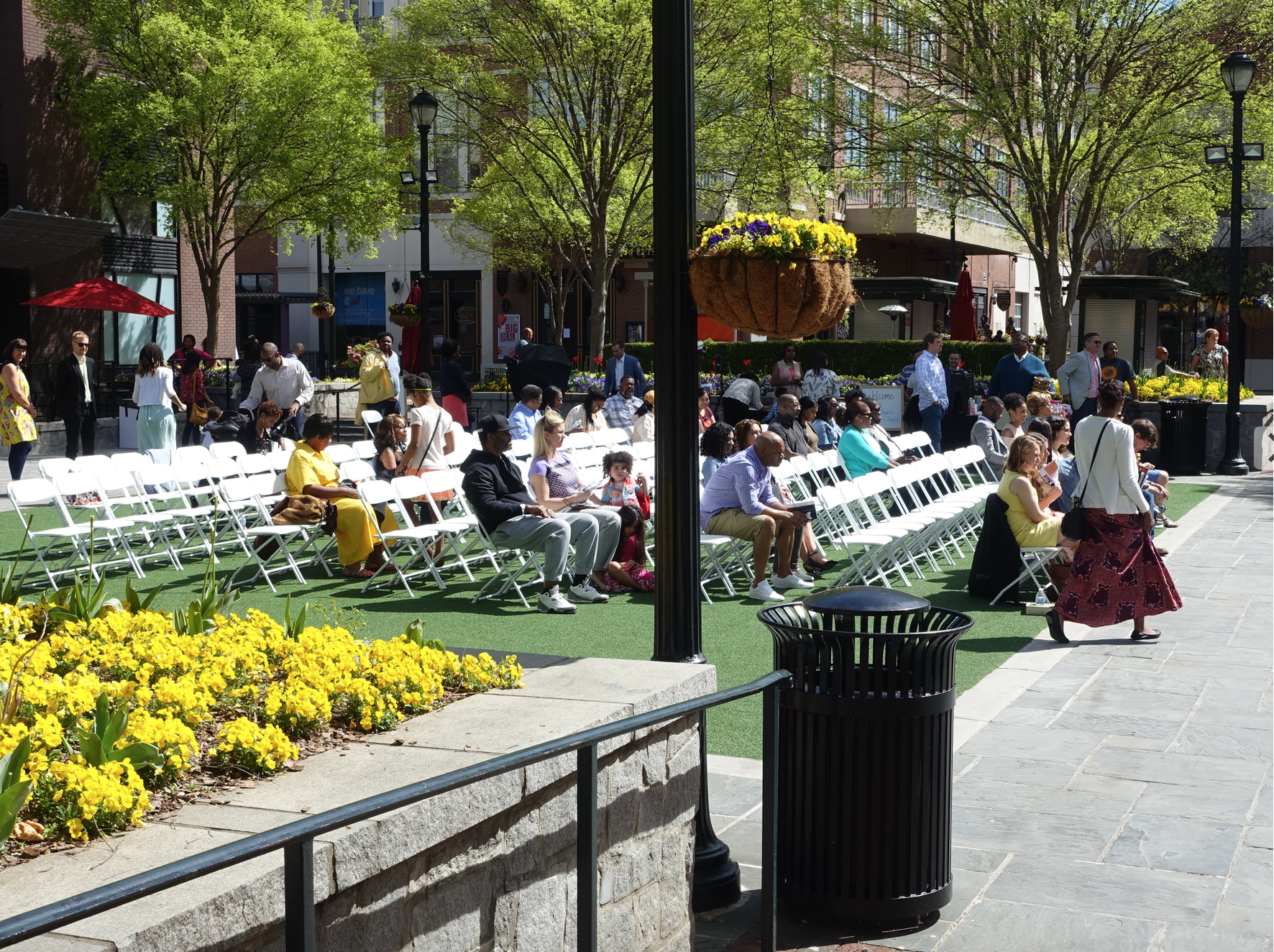 Sunday morning church service in Atlantic Station's Central Plaza