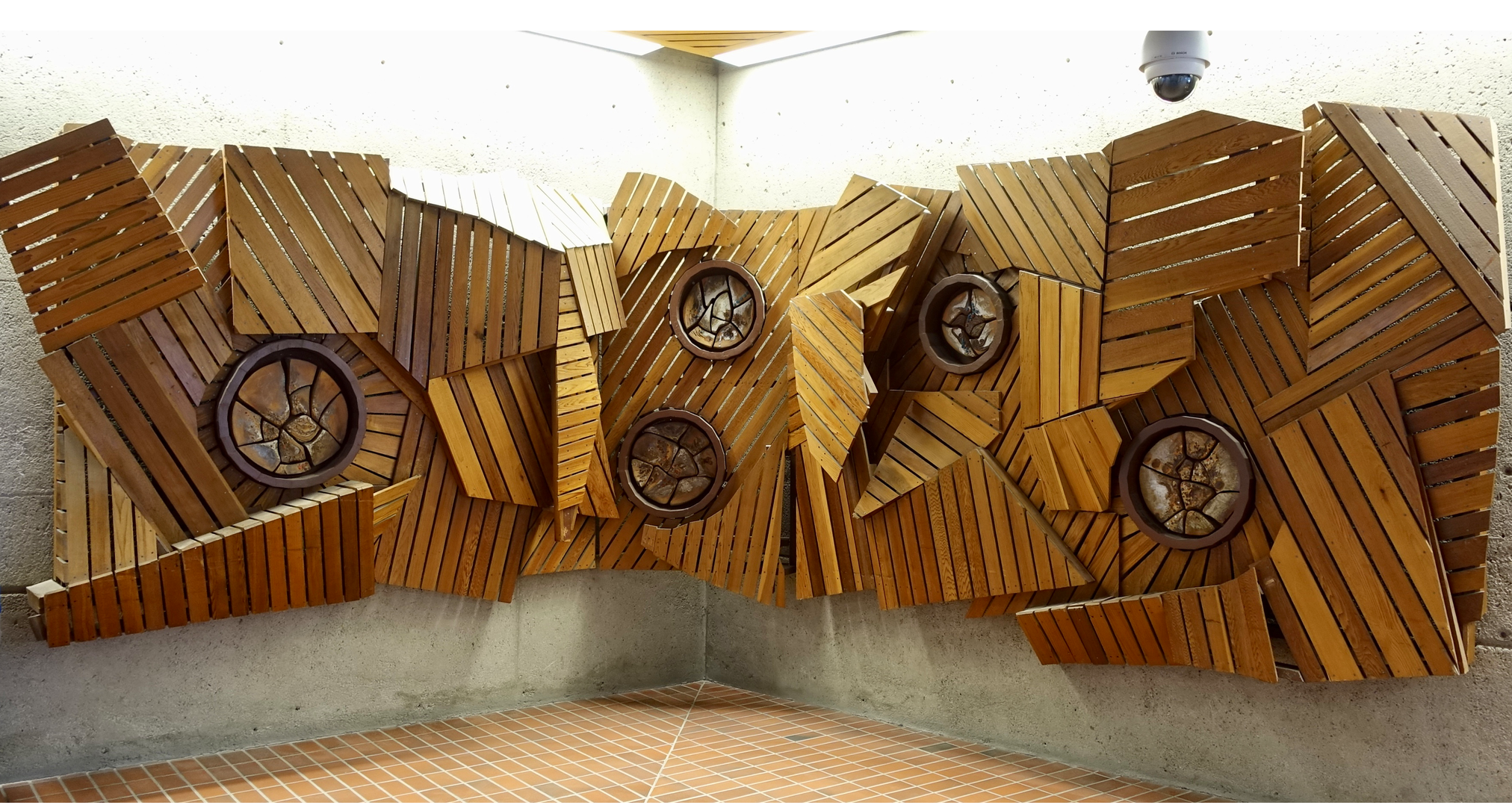 After posted this blog, Wanda Rottenfusser contacted me to say this piece was created by John Crate and Bog Spaetgens and it was the wining entry for a Student Art Competition in 1976.