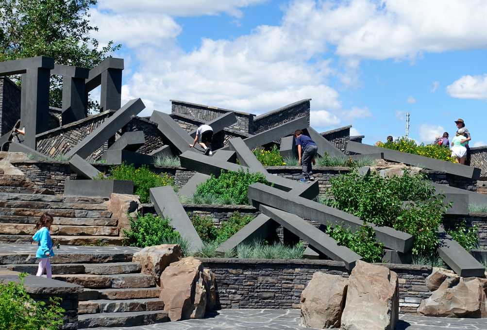 Kids love climbing on Lorna Jordan's artwork that reminds me of a log jam in the river. I am thinking all public art should be designed in a way that kids can climb on them or at least so people can touch it. 