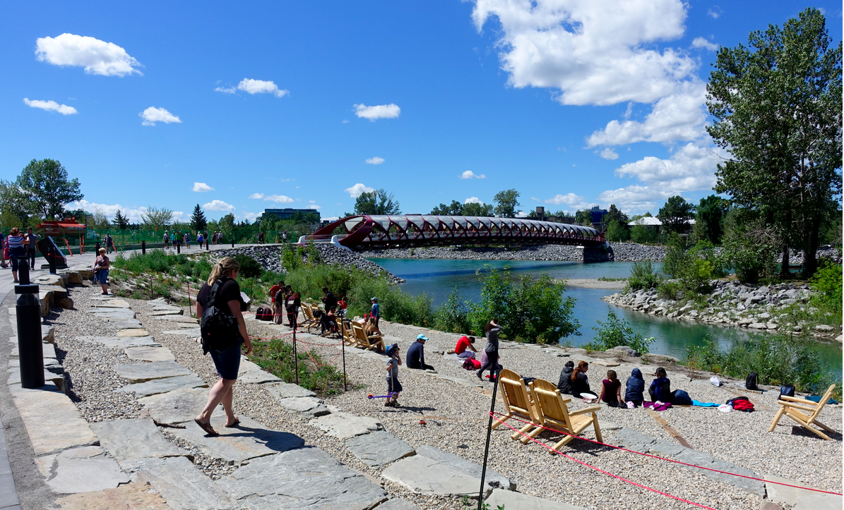 The new West Eau Claire park is a great place to sit, chat and catch some rays.