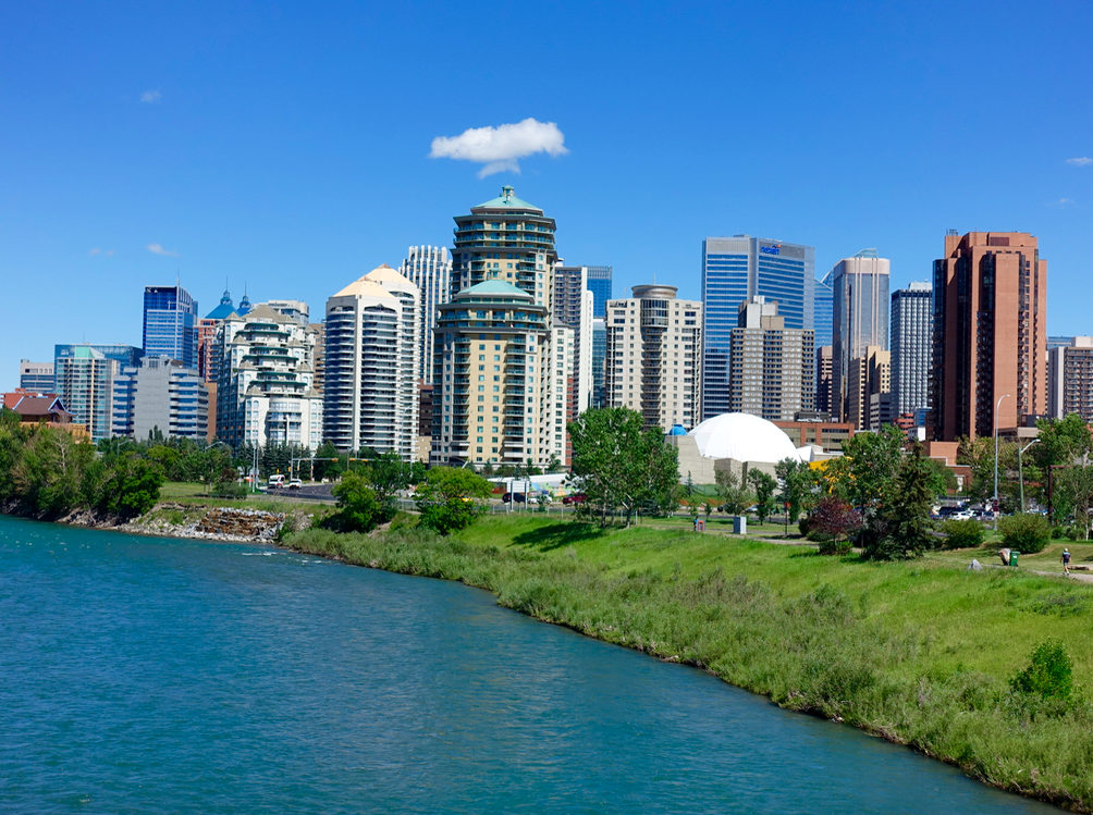 Bow River looking east with West Downtown condos in the foreground. The white dome is the old planetarium/science centre which will be converted into a contemporary art gallery hopefully by next year. 