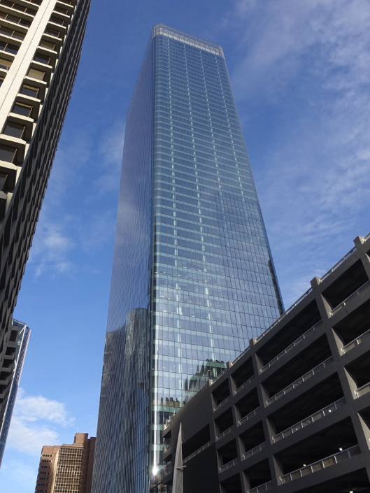Brookfield Place is a good example of minimalist architecture with its monolithic, monochromatic, translucent glass facade from the base to the roof. Unlike the big box offices of the '70s it has rounded corners to give it a softer appearance more elegant appearance. 