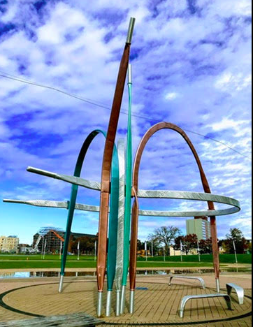 Titled “Lace Up” this artwork by Ilan Sandler was created 2013 next to the outdoor Emera Oval created for the Canada Games. Love that the City offers free rental of ice skates in the winter and rollerblades and bikes in the summer for anyone who wants to use the oval.