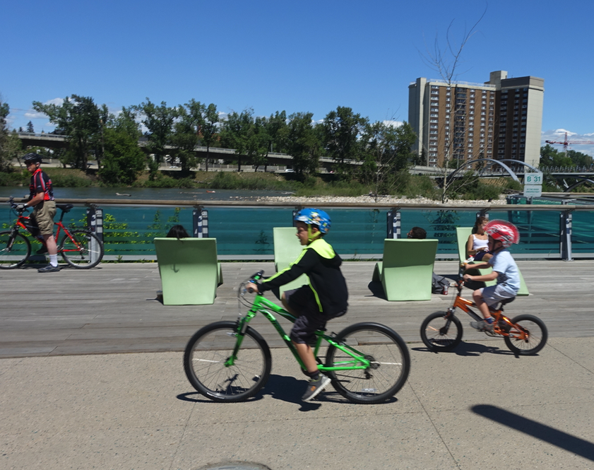Families love Calgary’s 905 kilometres of multi-use pathways.