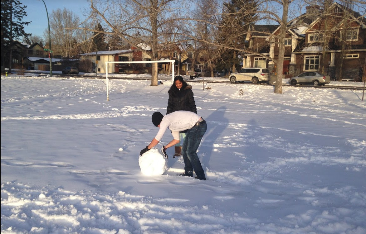Stopping to make a snowman just because you the mood strikes you as this couple did is also a recreational activity.