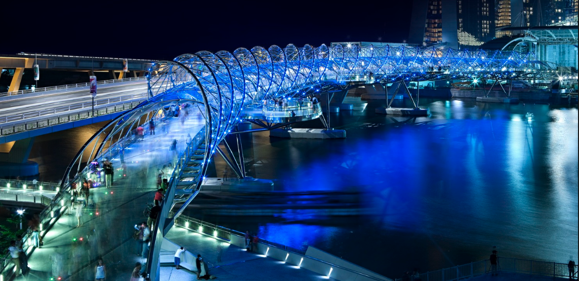 If you like pedestrian bridges, you will love Singapore; this is the Helix Bridge.