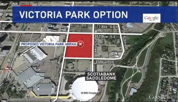 The proposed new arena is just one block away from the existing arena. However, it will be located between the existing Stampede LRT station and the new Green Line station, making it more accessible to LRT users.