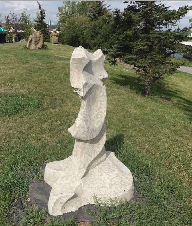 You will find lots of public art as you walk along the Bow River like these pieces near the 14th Street bridge.