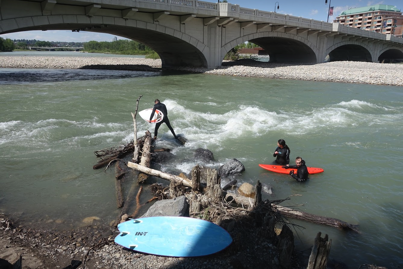River surfing at the Louise Crossing Bridge wave.