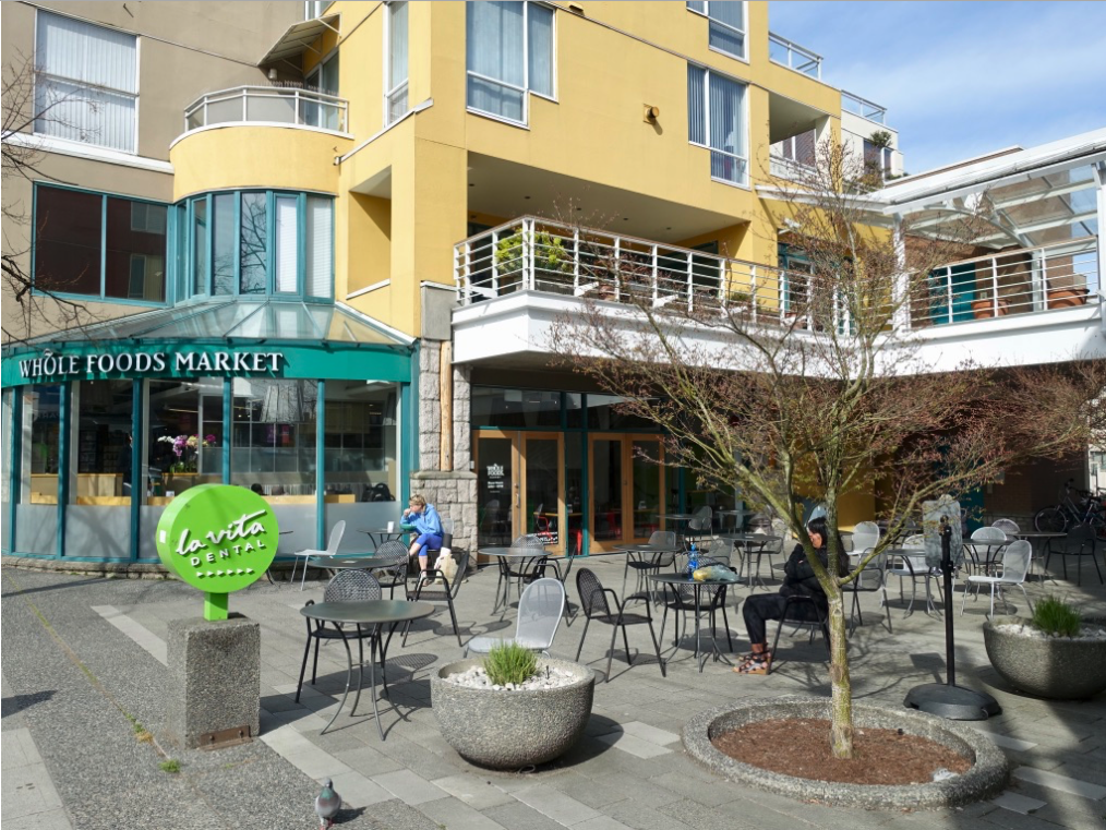 Kits is home to both a Whole Foods Market and Safeway grocery store.