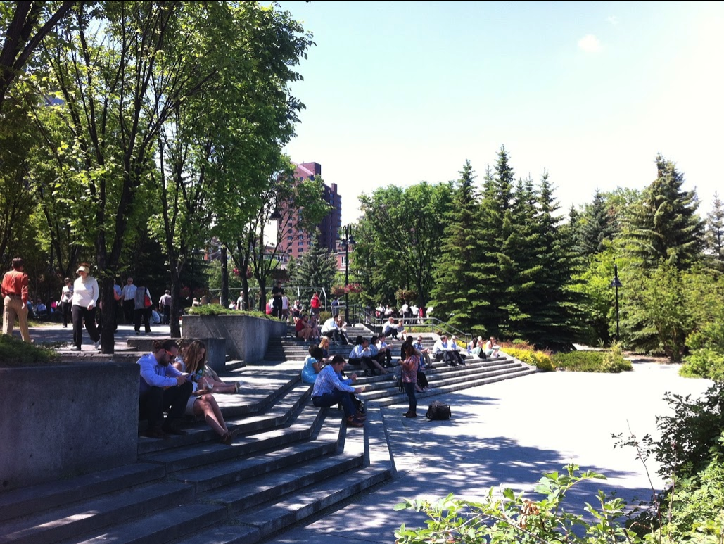 Eau Claire has numerous public spaces to sit and enjoy Prince’s Island Park, especially downtown workers at lunch..