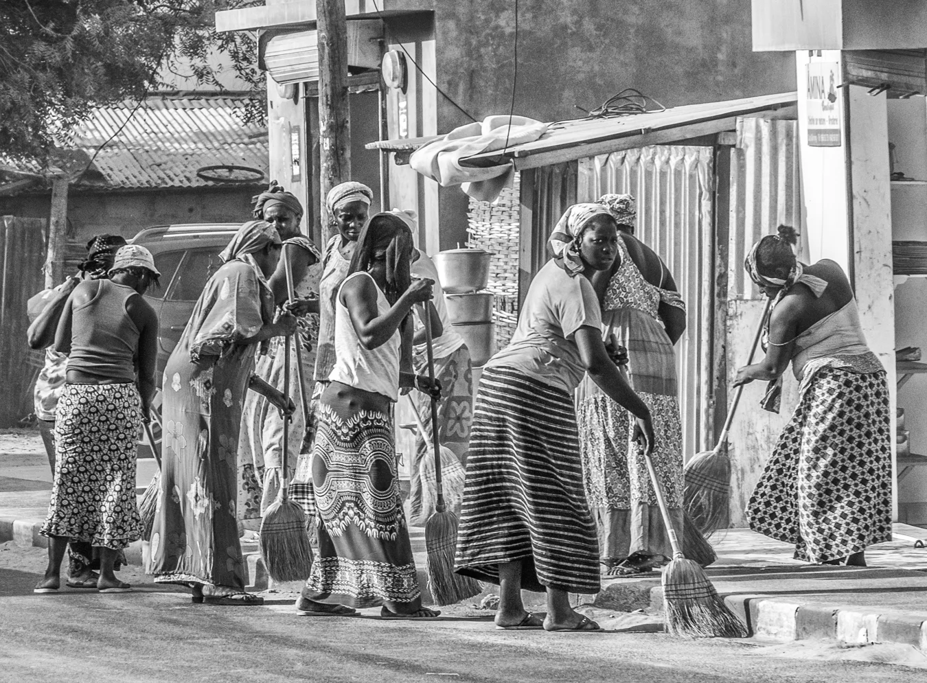 Clean Sweep, Cape Skirring, 2016 It was the start of the tourist season and the women of the community all joined together to sweep the streets in preparation for the onslaught of tourists. True community spirit, with an abundance of brooms.