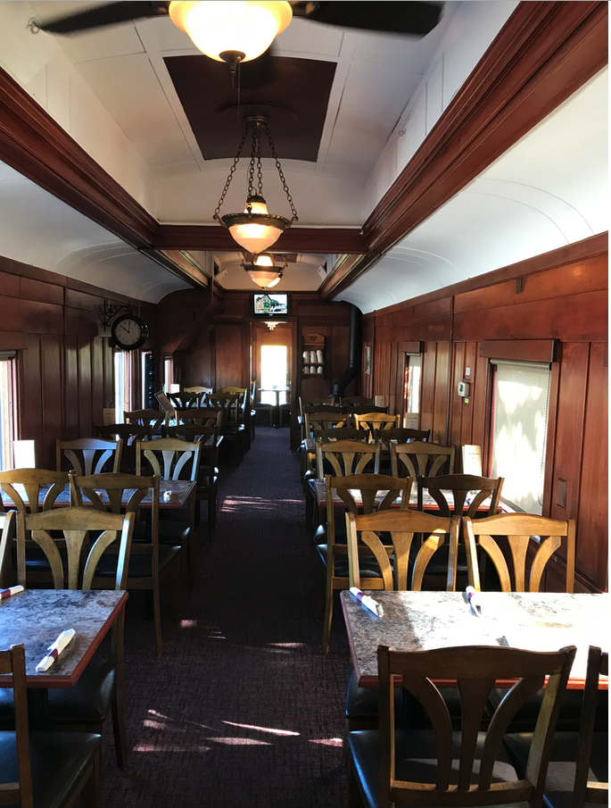The highlight of the Aspen Crossing visit was having a coffee in the Diefenbaker Dinaing Car. It was purchased from Chicago to become Prime Minister John Diefenbaker’s “whistle-stop” rail car from 1958 to mid-1960. After 1962, John George Diefenbaker used the Pullman car as his private business car. Rumour has it, it once belonged to an “infamous gangster club.”