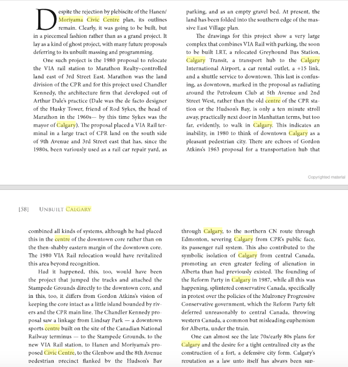 The author goes on to discuss other unbuilt projects in the the City Centre.