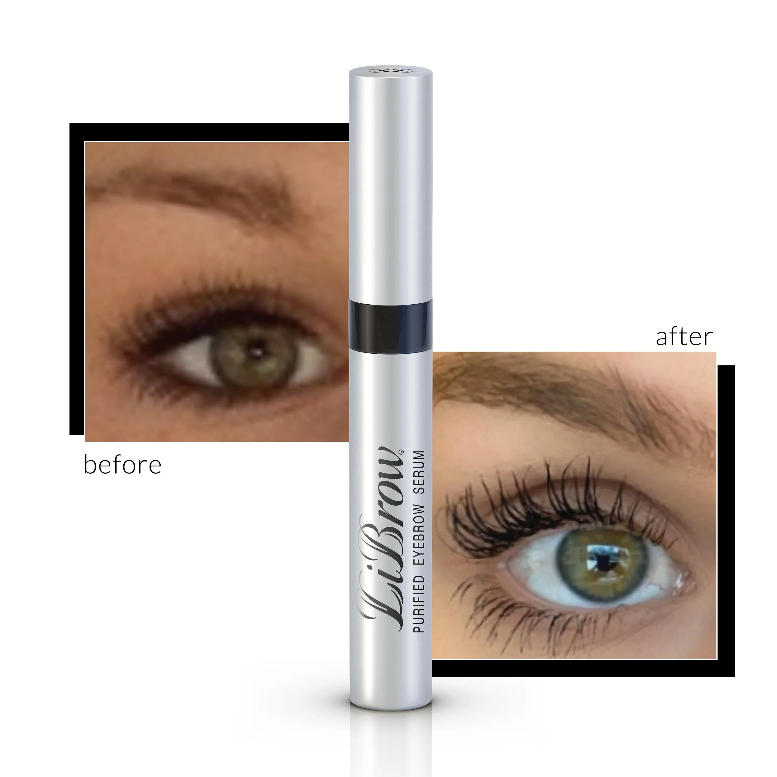Before and after LiLash lash serum and LiBrow brow Serum results