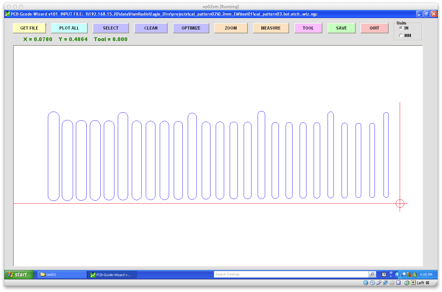 PCBGCode Wizard running in an XP virtual machine