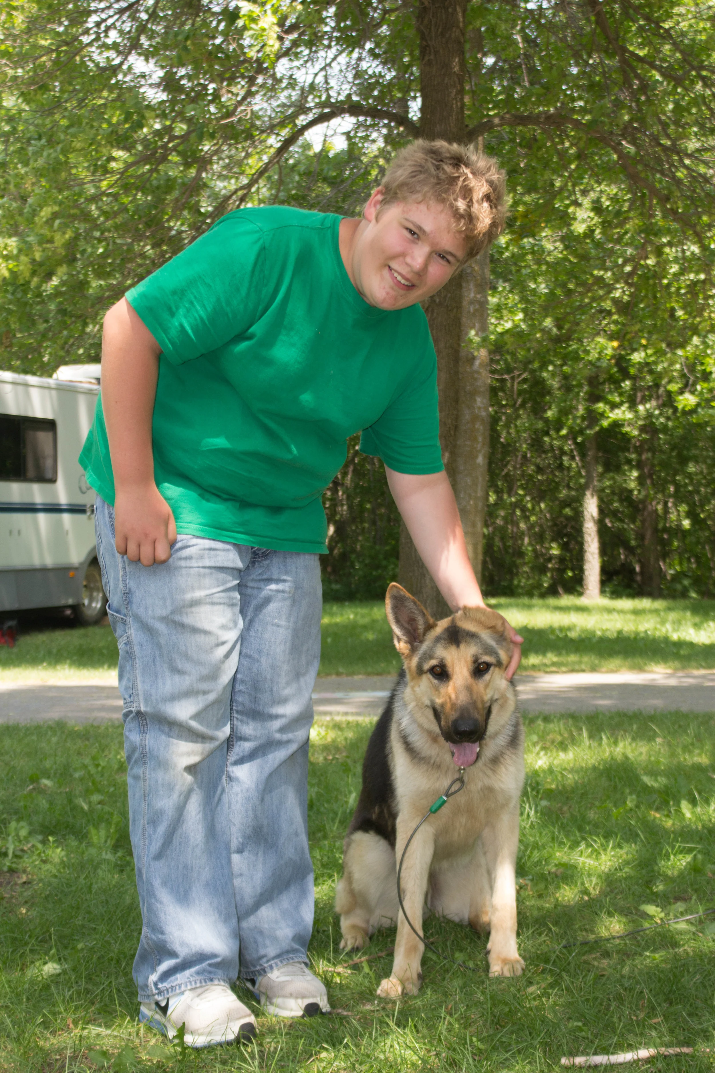 Max the Wonder Dog keeping an eye on Jacob