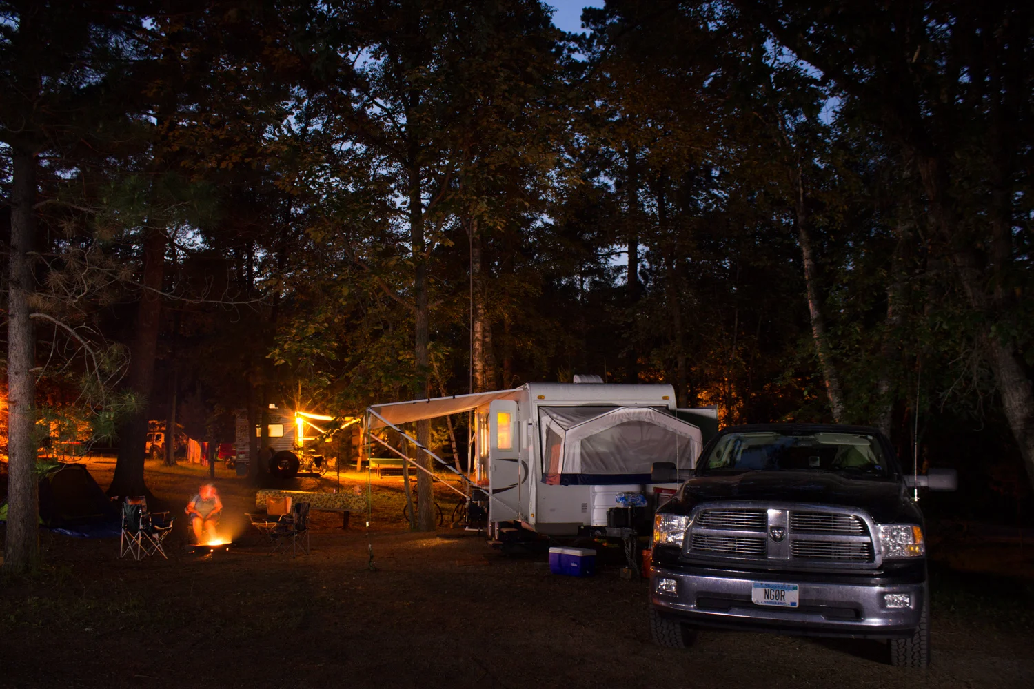 Night time shot of the campsite. (Extended exposure and painted with a flashlight)