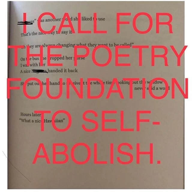 (Content note: antiBlack poetry on second slide) @poetryfoundation i DEMAND THAT THE POETRY FOUNDATION SELF ABoLiSH. What is this anti-Black garbage you are publishing? Is this really in your latest print issue!! Wtf. No amount of reform can address 