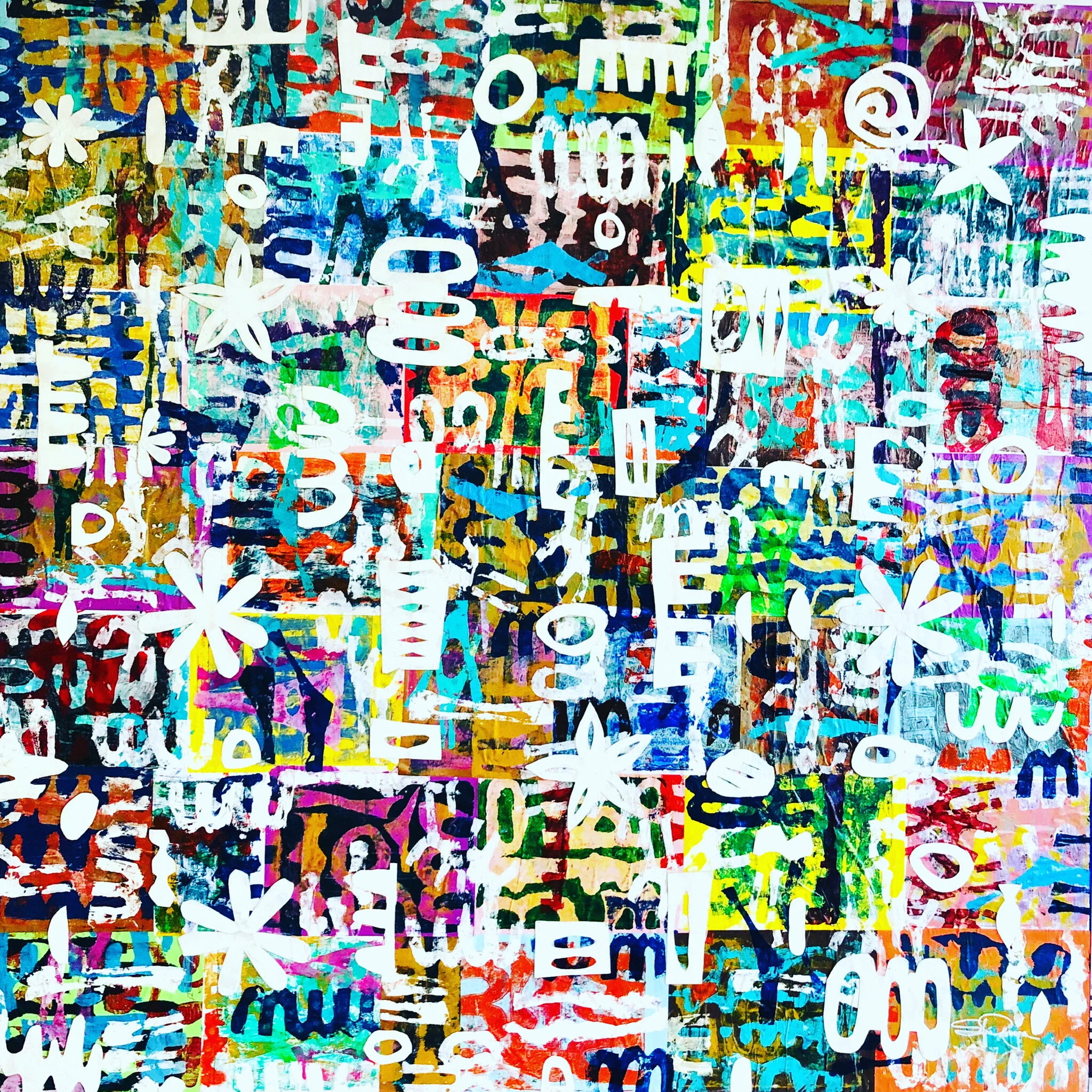  Original Print, Collage, Mixed media, monoprinting on canvas  60” x 60” 