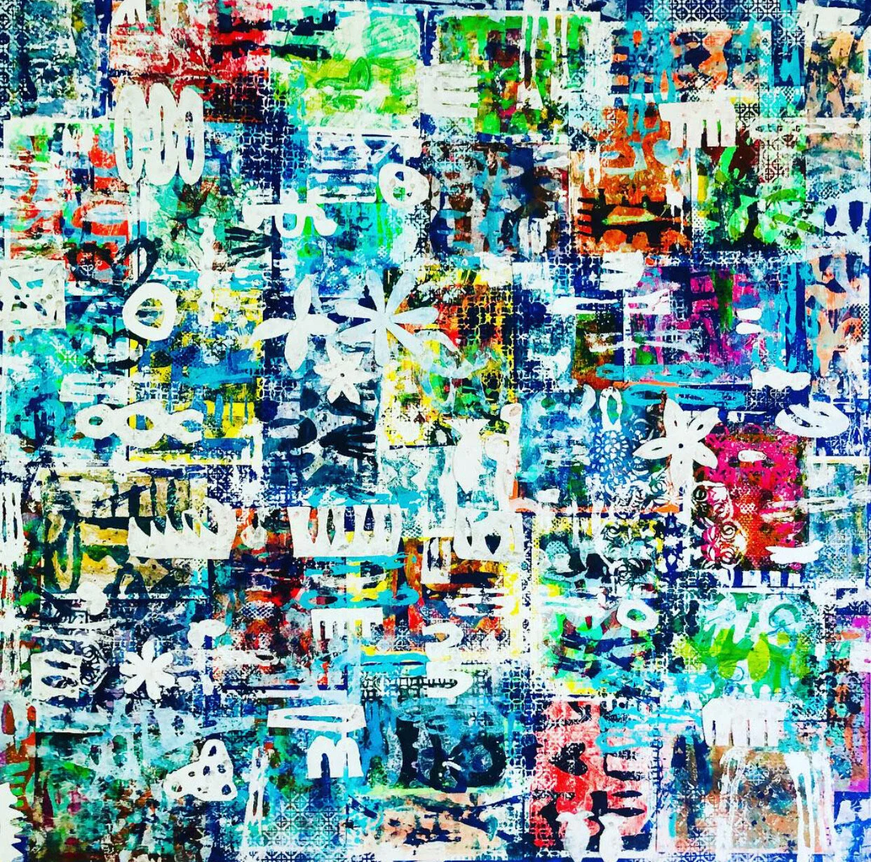  Original Print, Collage, Mixed media, monoprinting on canvas  60” x 60” 