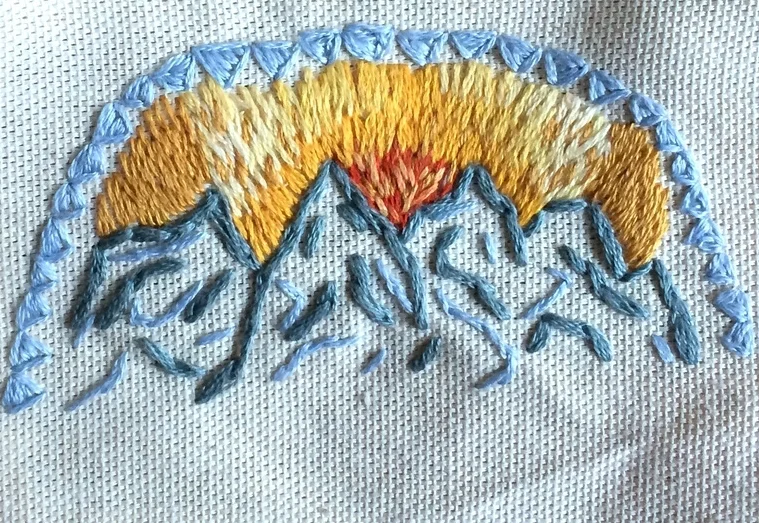Mountains for Nick's Hat Embroider on fabric 2014
