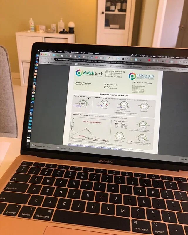 HOW DO I KNOW WHAT&rsquo;S GOING ON WITH MY HORMONES?

Symptoms can tell us a lot, but it can be helpful to know. One functional test I use a lot is the DUTCH Complete Hormone Test. It gives a comprehensive picture of your hormone health (includes es