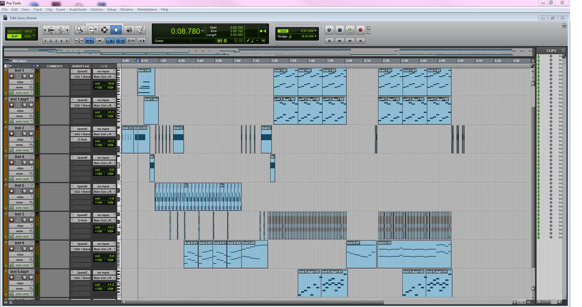 Screenshot of Pro Tools work space. 