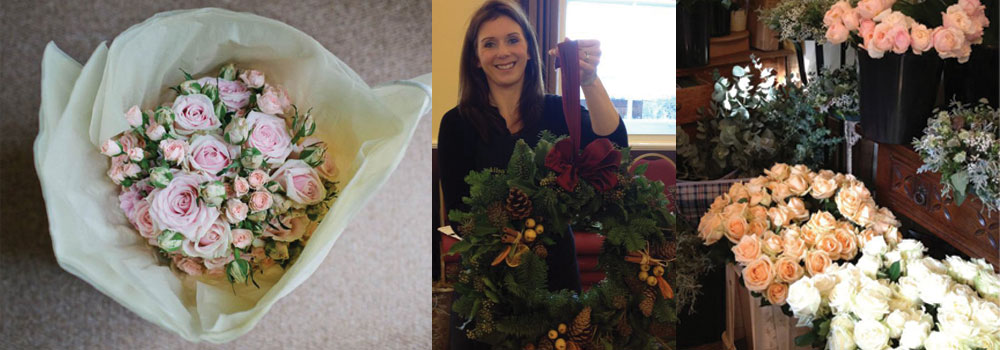 L-R flowers by Ailsa (photography John Day), Ailsa at her famous wreath workshop, Ailsa's gorgeous workshop.