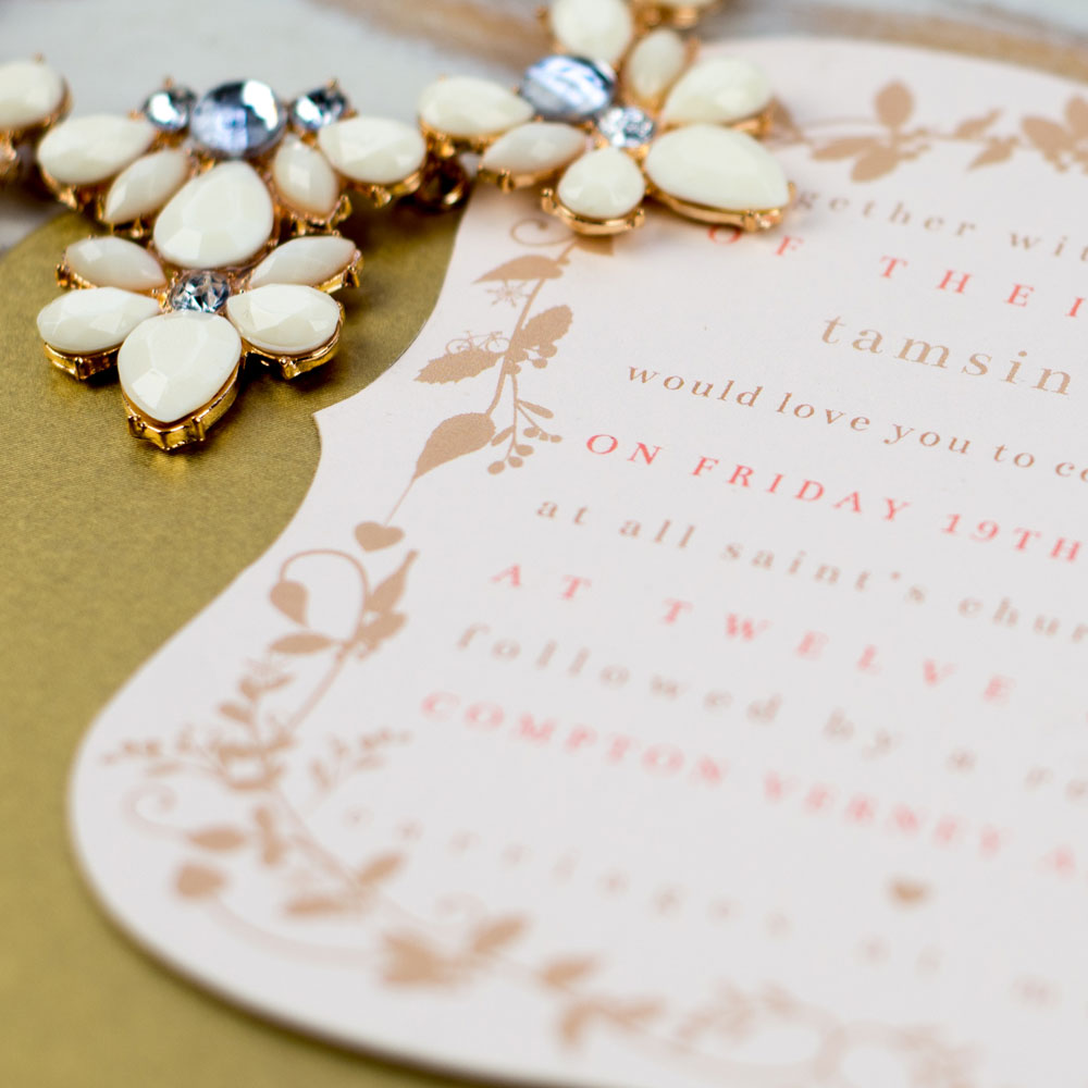 Die cut, duplexed invitation card detail. Photo by Holly Booth
