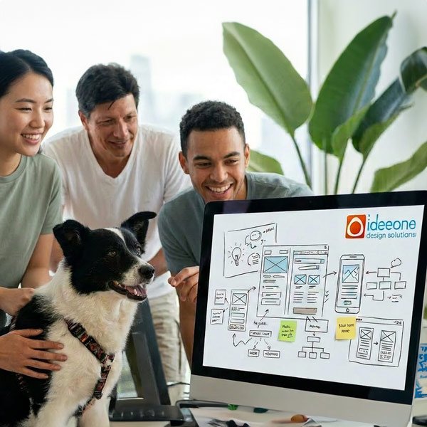 Mit dem Team vor demWebseitenentwurf