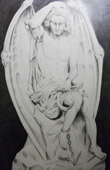 Fall of Lucifer-18x24 Drawing Pencil from Photo on Google Images For Joseph Irving-Ruffin, NC Fall 2010