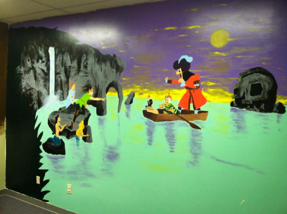   Peter Pan/Captain Hook Mural-Main Wall    House/Acrylic Paint    For The Independence Place and Melanie Hansen    Greensboro, NC  