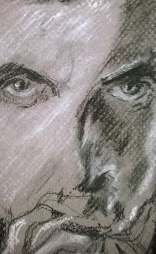 Charcoal and conte crayon study on gray paper.