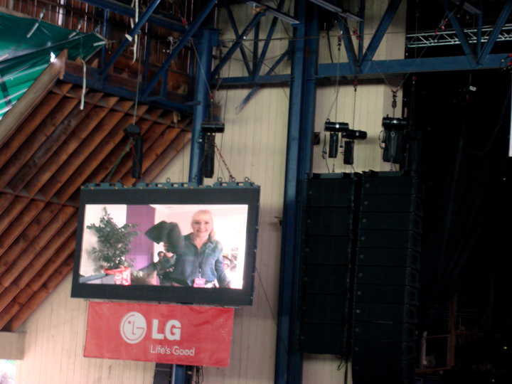 Jumbotron action... how convenient to find a pair of 7FAM jeans in Skrillex's trailer
