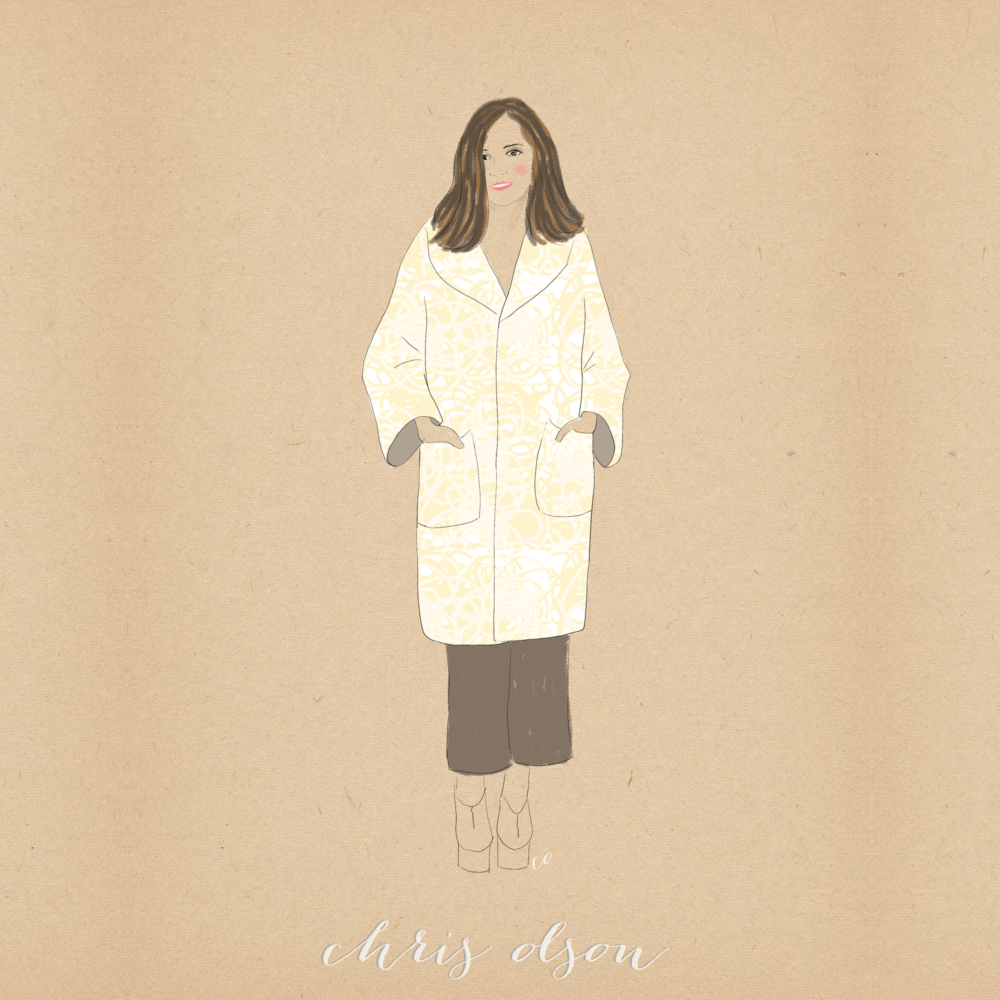 Fashion illustration and four modern surface pattern designs by Chris Olson
