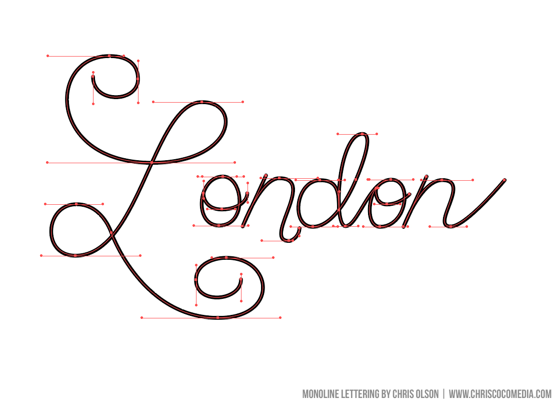 The smoothest lettering requires the Horizontal & Vertical Bezier Handles (HVBH's) at 0 degrees or 90 degrees.