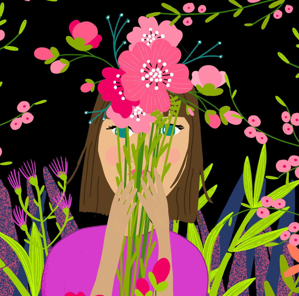 Animated girl with flowers