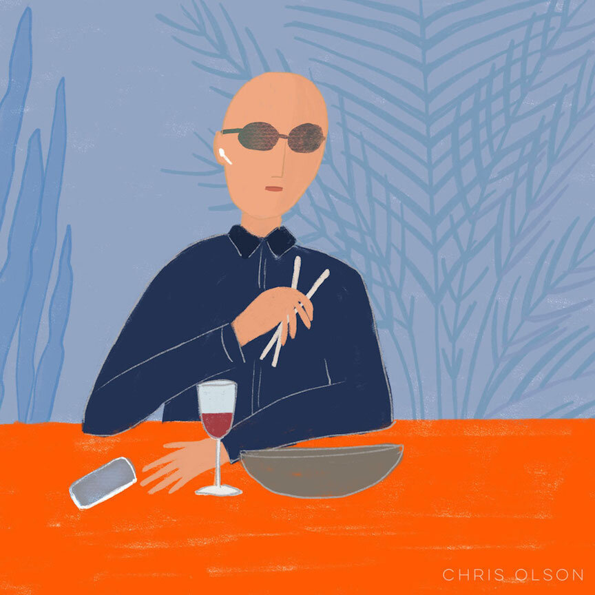 Man eating dinner editorial illustration by Chris Olson