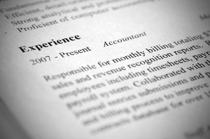 Account manager modern resume close-up. Tilt view and shallow dept of field.